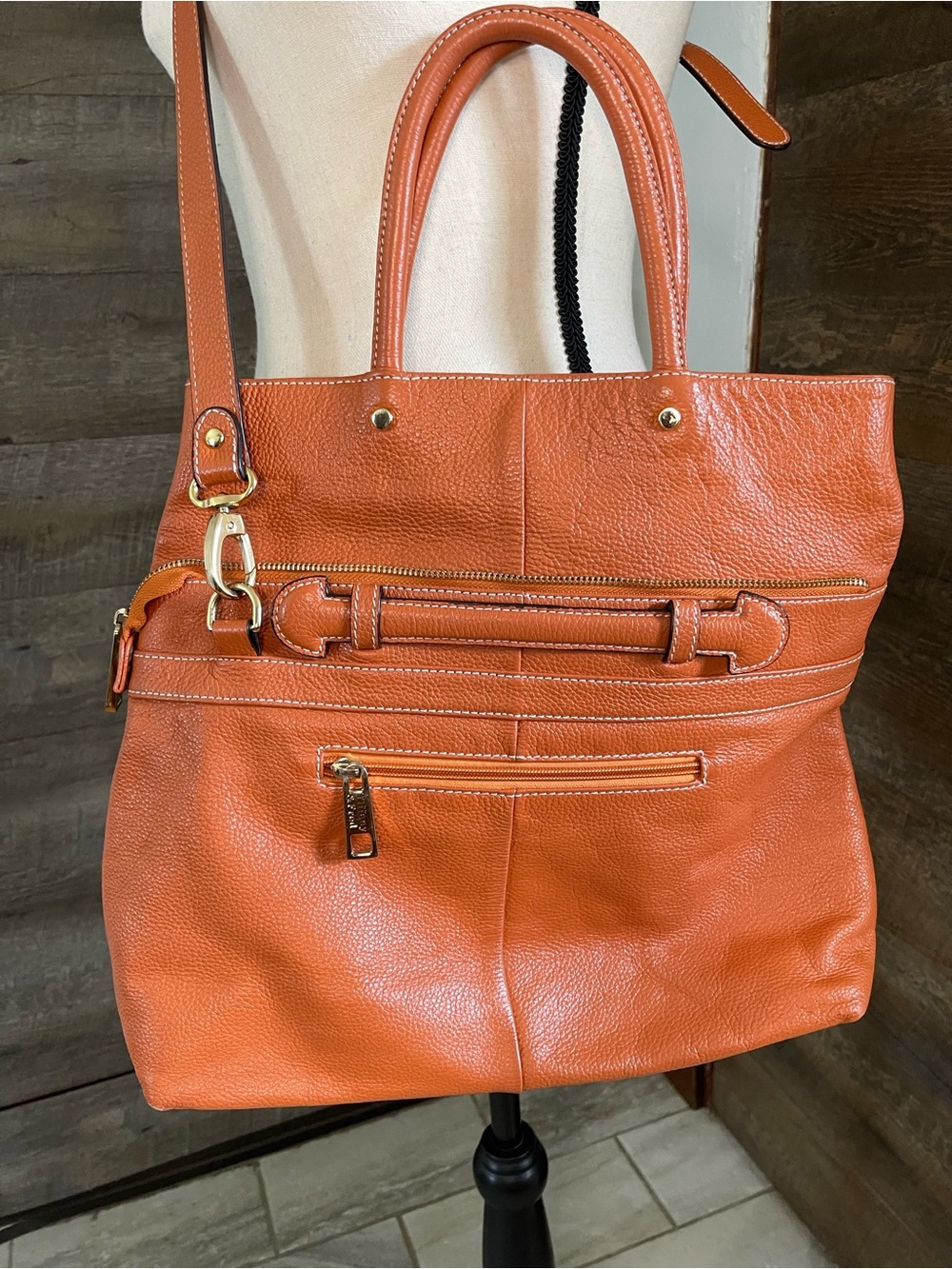 Tiffany & Fred Paris Convertible Classic Orange Leather Bag UNIQUE